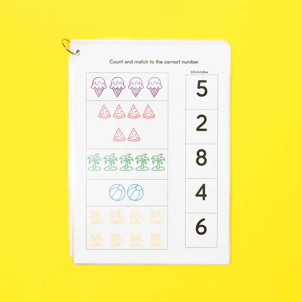The essential pack contains 17 reusable pages packed with activities to help with alphabet, numbers, tracing practice, name writing, shapes, patterns, and scissor practice. It also includes a marker with eraser to write and erase again and again.